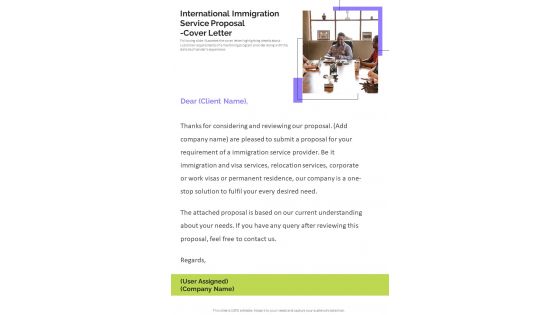 International Immigration Service Proposal Cover Letter One Pager Sample Example Document