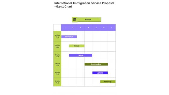 International Immigration Service Proposal Gantt Chart One Pager Sample Example Document