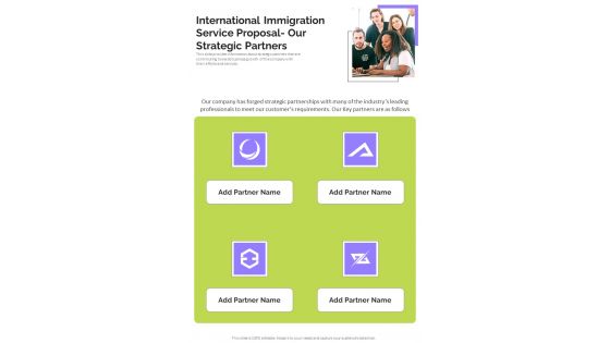 International Immigration Service Proposal Our Strategic Partners One Pager Sample Example Document