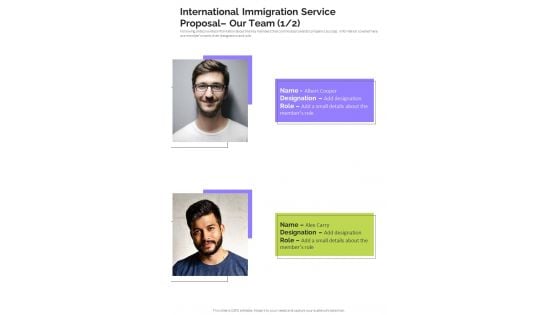 International Immigration Service Proposal Our Team One Pager Sample Example Document