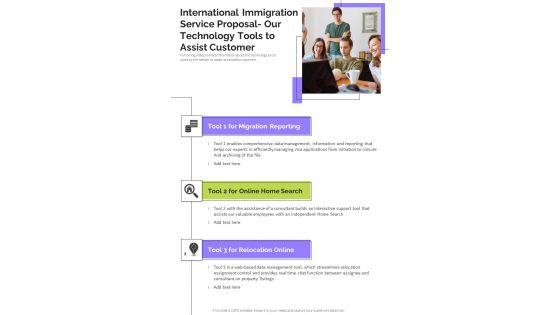 International Immigration Service Proposal Our Technology Tools To Assist Customer One Pager Sample Example Document