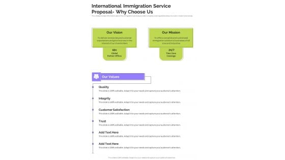 International Immigration Service Proposal Why Choose Us One Pager Sample Example Document