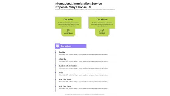 International Immigration Service Proposal Why Choose Us One Pager Sample Example Document International Immigration Service Proposal Why Choose Us One Pager Sample Example Document