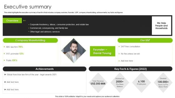 International Legal And Business Services Company Profile Executive Summary Structure PDF