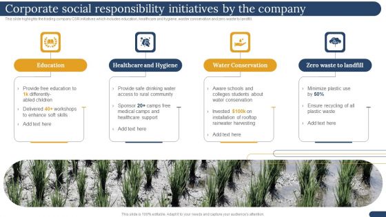 International Trading Business Export Company Corporate Social Responsibility Initiatives By The Company Demonstration PDF