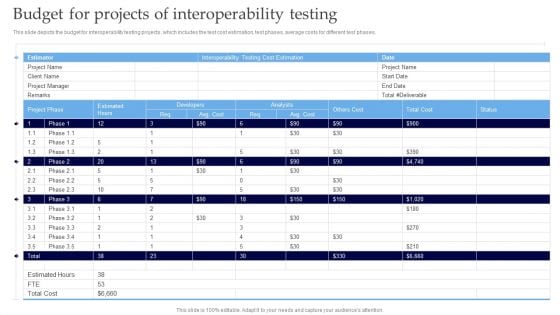 Interoperability Software Testing Budget For Projects Of Interoperability Testing Summary PDF Interoperability Software Testing Budget For Projects Of Interoperability Testing Summary PDF