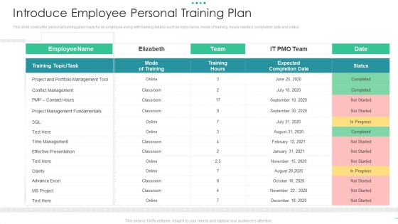 Introduce Employee Personal Training Plan Graphics PDF