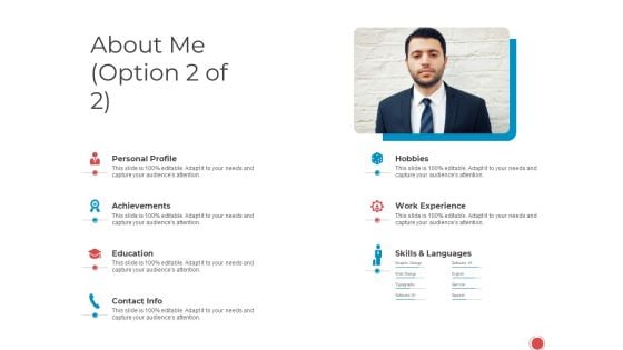 Introduce Yourself About Me Option 2 Of 2 Profile Ppt Infographics Slide Portrait PDF