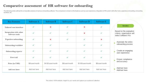 Introducing AI Tools Comparative Assessment Of Hr Software For Onboarding Infographics PDF