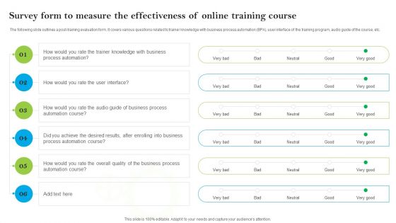 Introducing AI Tools Survey Form To Measure The Effectiveness Of Online Training Course Diagrams PDF