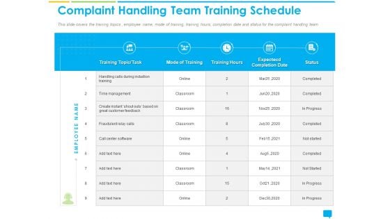 Introducing Management System Effectively Handling Customer Queries Complaint Handling Team Training Schedule Designs PDF