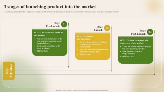 Introducing New Food Commodity 3 Stages Of Launching Product Into The Market Summary PDF