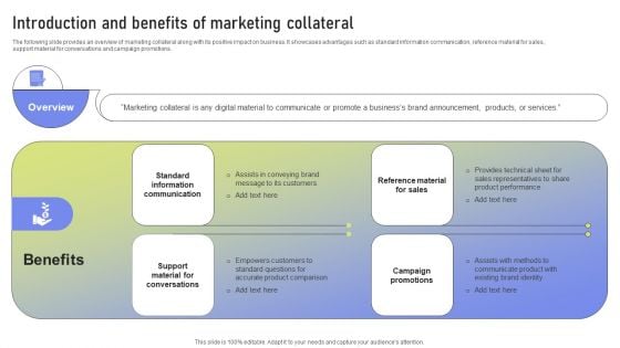 Introduction And Benefits Of Marketing Collateral Ppt PowerPoint Presentation Diagram Graph Charts PDF