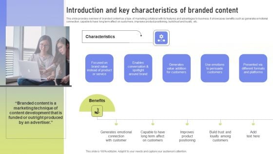 Introduction And Key Characteristics Of Branded Content Ppt PowerPoint Presentation File Backgrounds PDF