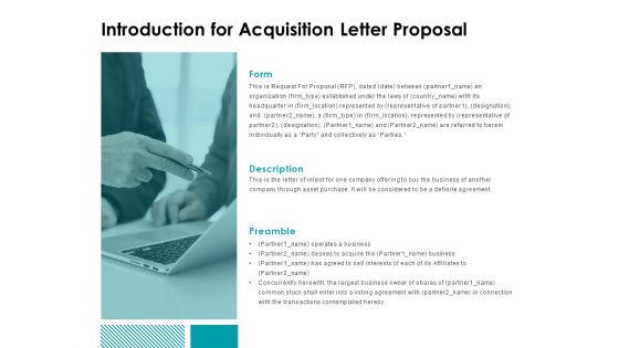 Introduction For Acquisition Letter Proposal Ppt Powerpoint Presentation Ideas Professional