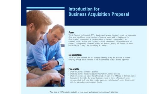 Introduction For Business Acquisition Proposal Ppt PowerPoint Presentation Professional Graphics