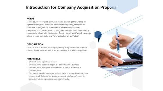 Introduction For Company Acquisition Proposal Ppt PowerPoint Presentation File Slideshow