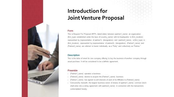 Introduction For Joint Venture Proposal Ppt PowerPoint Presentation Inspiration File Formats