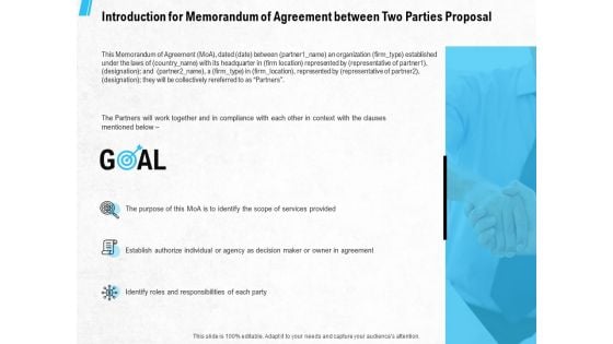 Introduction For Memorandum Of Agreement Between Two Parties Proposal Ppt PowerPoint Presentation Icon Model