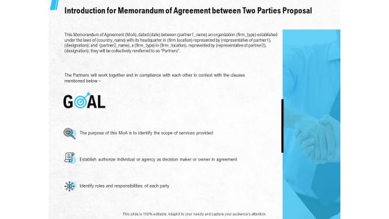 Introduction For Memorandum Of Agreement Between Two Parties Proposal Ppt PowerPoint Presentation Icon Model