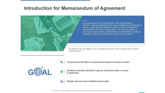 Introduction For Memorandum Of Agreement Ppt PowerPoint Presentation Infographics Guide
