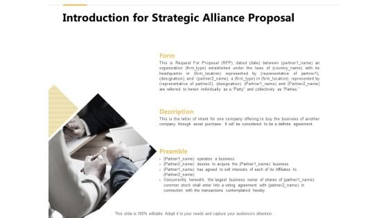 Introduction For Strategic Alliance Proposal Ppt PowerPoint Presentation Summary Deck