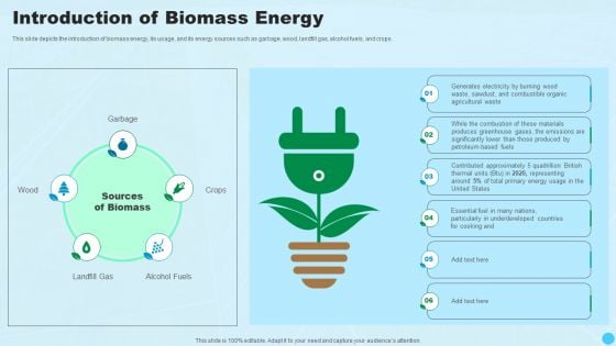 Introduction Of Biomass Energy Clean And Renewable Energy Ppt PowerPoint Presentation Portfolio Good PDF