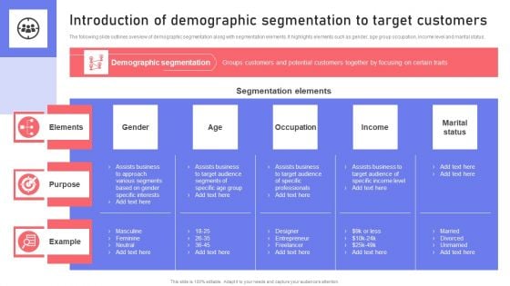 Introduction Of Demographic Segmentation To Target Customers Information PDF