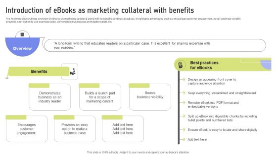 Introduction Of Ebooks As Marketing Collateral With Benefits Ppt PowerPoint Presentation File Background Images PDF