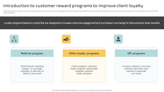 Introduction To Customer Reward Programs To Improve Client Loyalty Themes PDF