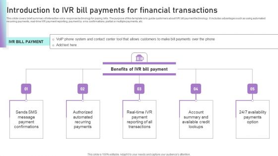 Introduction To IVR Bill Payments For Financial Transactions Ppt Pictures Graphic Tips PDF
