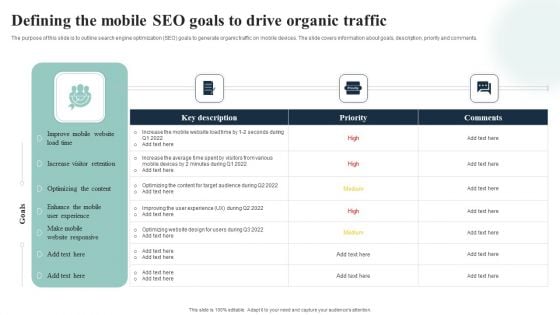 Introduction To Mobile SEM Defining The Mobile SEO Goals To Drive Organic Traffic Infographics PDF Introduction To Mobile SEM Defining The Mobile SEO Goals To Drive Organic Traffic Infographics PDF