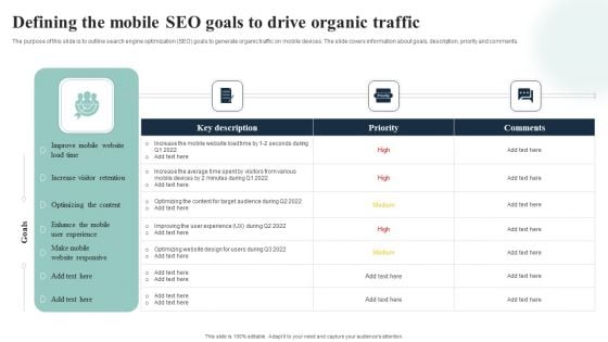 Introduction To Mobile SEM Defining The Mobile SEO Goals To Drive Organic Traffic Infographics PDF