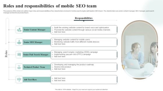 Introduction To Mobile SEM Roles And Responsibilities Of Mobile SEO Team Template PDF