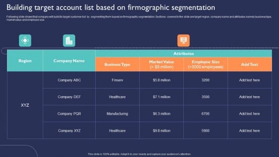 Introduction To New Product Portfolio Building Target Account List Based On Firmographic Segmentation Ppt Icon Mockup PDF