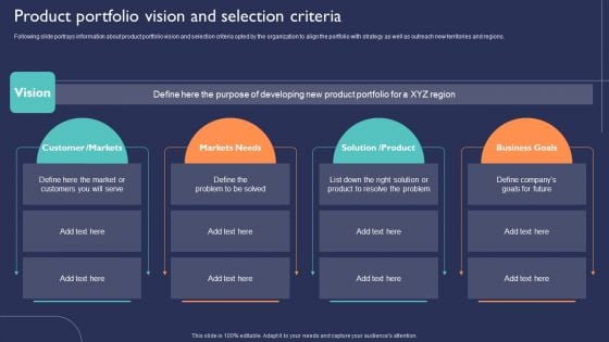 Introduction To New Product Portfolio Product Portfolio Vision And Selection Criteria Ppt Styles Graphics Template PDF Introduction To New Product Portfolio Product Portfolio Vision And Selection Criteria Ppt Styles Graphics Template PDF