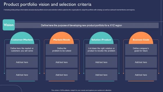 Introduction To New Product Portfolio Product Portfolio Vision And Selection Criteria Ppt Styles Graphics Template PDF