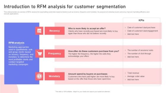 Introduction To RFM Analysis For Customer Segmentation Ppt PowerPoint Presentation File Show PDF