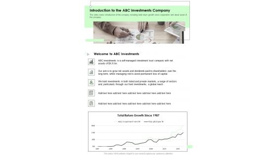 Introduction To The ABC Investments Company One Pager Documents Introduction To The ABC Investments Company One Pager Documents