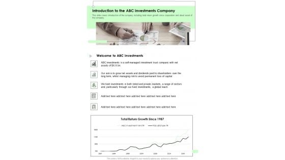 Introduction To The ABC Investments Company One Pager Documents