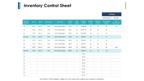 Inventory Control Sheet Ppt PowerPoint Presentation Inspiration Tips