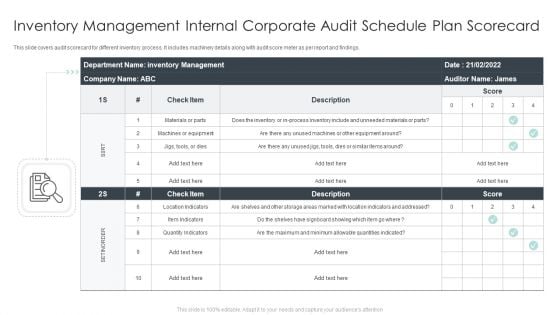 Inventory Management Internal Corporate Audit Schedule Plan Scorecard Topics PDF