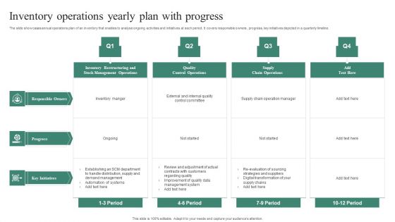 Inventory Operations Yearly Plan With Progress Portrait PDF