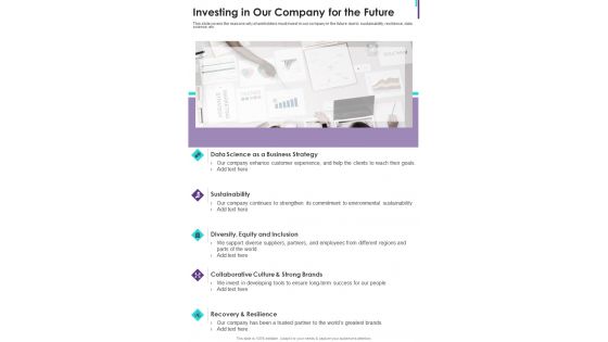 Investing In Our Company For The Future One Pager Documents