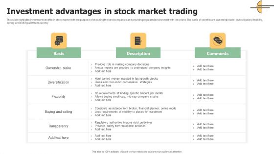 Investment Advantages In Stock Market Trading Background PDF