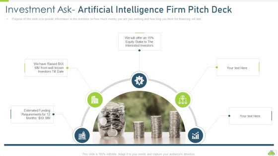 investment ask artificial intelligence firm pitch deck ppt show design templates pdf