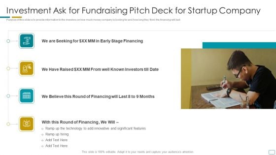 Investment Ask For Fundraising Pitch Deck For Startup Company Pictures PDF