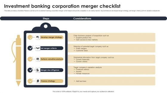 Investment Banking Corporation Merger Checklist Background PDF