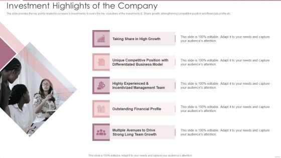 Investment Banking Security Underwriting Pitchbook Investment Highlights Of The Company Elements PDF