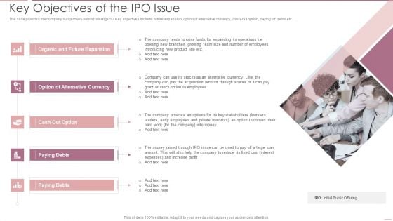 Investment Banking Security Underwriting Pitchbook Key Objectives Of The IPO Issue Slides PDF